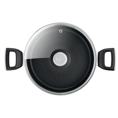 Oală Unlimited G2554672, 24 cm, înveliș antiaderent 100% sigur, Titanium Anti-Scratch, Thermo-Signal™, bază Thermo-Fusion™, aluminiu, negru