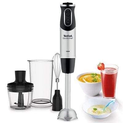 Blender vertical Quickchef 3 în 1 HB656838, 1000 W, tehnologie Powelix, 20 trepte de viteză, funcție Turbo, tocător 0.5 L, tel, protecție antistropire, mâner antialunecare, recipient 0.8 L, negru-argintiu