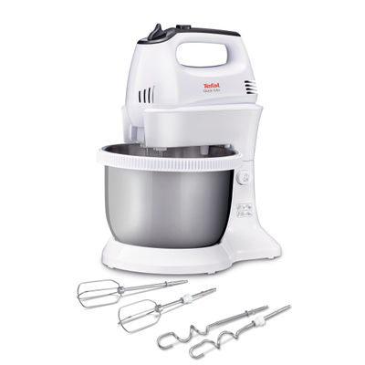 Mixer Quick Mix HT312138, 300 W, 5 trepte de viteză, funcție Turbo, bol rotativ 3.5 L, 2 teluri, 2 c&acirc;rlige, alb