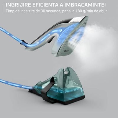 Aparat de călcat vertical cu abur 2 în 1 Tefal Duo Power JF4031E0, 1700W, jet de abur 180 g/min, abur variabil 25 g/min, 400 ml, talpă ceramică, oprire automată, verde & negru