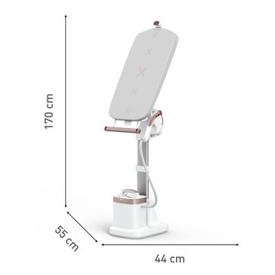 Aparat de călcat vertical cu abur Tefal Ixeo Vision QT1811E0, 2200 W, jet de abur 200 g/min, abur variabil 80 g/min, 1,4 L, masă de călcat integrată, oprire automată, alb & roz