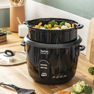 Aparat de gătit multifuncțional Tefal Classic 2 RK103811, 600W, multicooker cu 3 programe de gătit, capacitte vas 5L, funcție menținere la cald, funcție gătire la aburi, negru