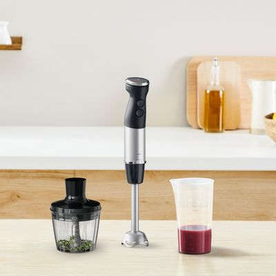 Blender vertical Tefal Quickchef+ HB672830, 1000 W, tehnologie Powelix, functie turbo, 20 viteze, mod silentios, tocator 0.5 L, recipient 0.8 L, negru & argintiu