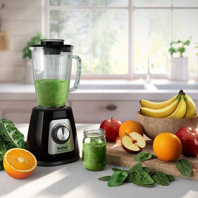 Blender BlendForce 2 BL438831, tehnologie Powelix, 800 W, 6 lame inox, 3 programe inteligente, Air Cooling, Smart Lock,  Easy Safety, Easy Clean, 2 accesorii râșniță și tocător, 1.75 L, negru