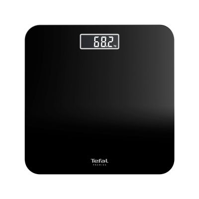 Cântar de baie Tefal Premiss PP1800V0, 160 kg, gradații la 100 g, 30 x 30 cm, sticlă, baterii incluse, negru
