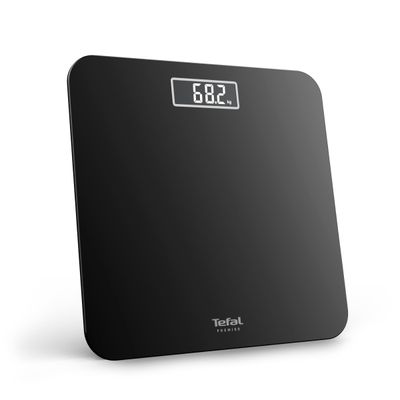 Cântar de baie Tefal Premiss PP1800V0, 160 kg, gradații la 100 g, 30 x 30 cm, sticlă, baterii incluse, negru