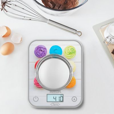 Cantar de bucatarie Tefal Optiss BC50D4V0, capacitate 5 kg, optiune tara, carlig de agatare retractabil, decor briose