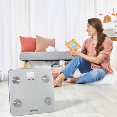 Cântar inteligent Tefal Goodvibes Life BM9600S1, 10 indicatori de măsurare, aplicație dedicată, greutate maximă 160 kg, sticlă tratată termic, argintiu