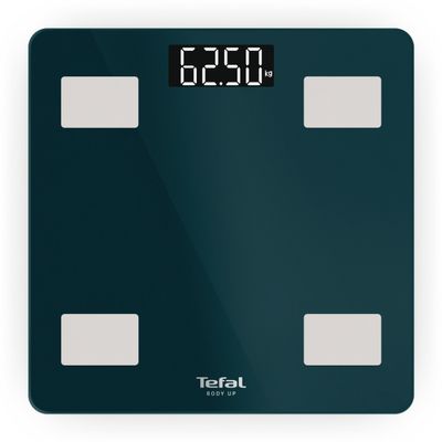 Cantar inteligent Tefal Body Up BM2600V0, greutate maxima 180 kg, 7 indicatori de masurare, sticla securizata tratata termic, ecran LCD, 2 baterii incluse, verde