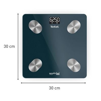 Cantar inteligent Tefal Goodvibes Life+ BM9620S1, 10 indicatori de masurare, greutate max180KG, conectivitate IOS/Android, sticla tratata termic, albastru