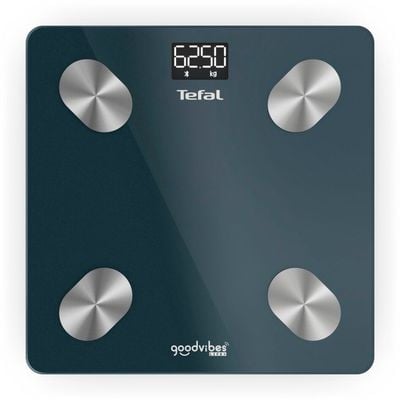 Cantar inteligent Tefal Goodvibes Life+ BM9620S1, 10 indicatori de masurare, greutate max180KG, conectivitate IOS/Android, sticla tratata termic, albastru