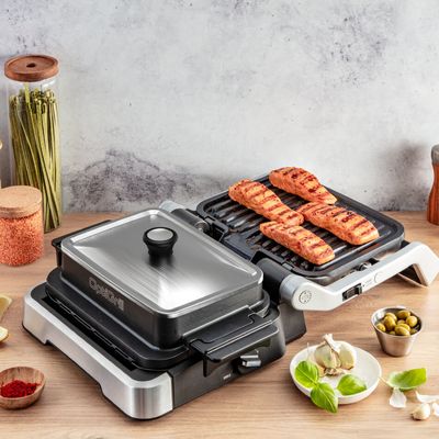 Capac pentru gătit Tefal XA731810, compatibil cu grătarul electric OptiGrill 4 în 1 și OptiGrill 2 în 1, inox, compatibil cu mașina de spălat vase, seriile GC774xx, GC773xx, GC772xx, argintiu