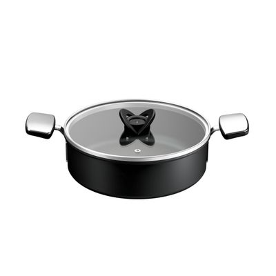 Cratita cu capac Tefal Excellence+ G3307153, 26 cm, invelis antiaderent, tehnologie FUSIONCORE, Thermo-Signal™, manere nituite, aluminiu, inductie, negru