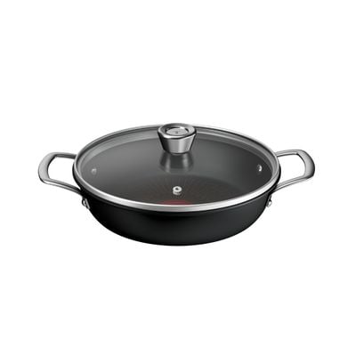 Cratita cu capac Tefal Excellence+ G3308802, 24 cm, invelis antiaderent, tehnologie FUSIONCORE, Thermo-Signal™, manere nituite, aluminiu, inductie, negru