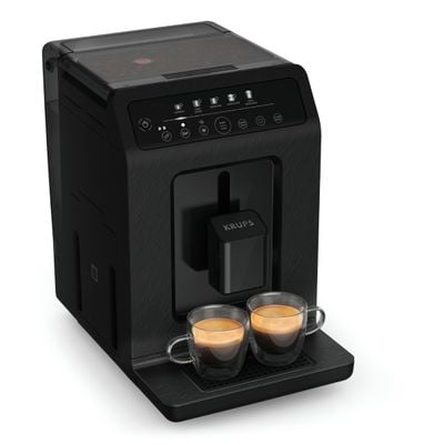 Espressor automat Krups Evidence Eco Design EA8968E0, 1450W, 15 bari, 5 retete, 5 trepte rasnita, rezervor cafea 260g, rezervor apa detasabil 2.3L, 3 trepte de temperatura, oprire automata, negru
