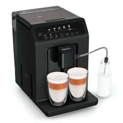 Espressor automat Krups Evidence Eco Design EA8968E0, 1450W, 15 bari, 5 retete, 5 trepte rasnita, rezervor cafea 260g, rezervor apa detasabil 2.3L, 3 trepte de temperatura, oprire automata, negru