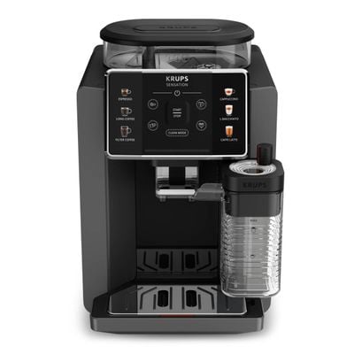 Espressor automat Krups Sensation Milk EA912HF0, 1450W, 15 bari, 6 retete, 5 trepte rasnita, rezervor cafea 260g, rezervor apa detasabil 1.7L, 3 trepte de temperatura, oprire automata, negru & gri