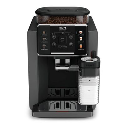 Espressor automat Krups Sensation Milk EA912HF0, 1450W, 15 bari, 6 retete, 5 trepte rasnita, rezervor cafea 260g, rezervor apa detasabil 1.7L, 3 trepte de temperatura, oprire automata, negru & gri