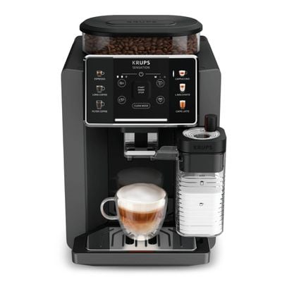 Espressor automat Krups Sensation Milk EA912HF0, 1450W, 15 bari, 6 retete, 5 trepte rasnita, rezervor cafea 260g, rezervor apa detasabil 1.7L, 3 trepte de temperatura, oprire automata, negru & gri