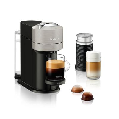 Espressor cu capsule Nespresso Vertuo Next by Krups XN911B10 + Aeroccino, 1500 W, 1.1 L, 12 capsule cadou, gri deschis & negru