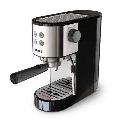 Espressor manual  KRUPS Virtuoso Essential XP441810, sistem ThermoBlock, rezervor apa de 1 L, design compact, presiune de 15 bari, negru & argintiu