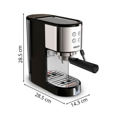 Espressor manual  KRUPS Virtuoso Essential XP441810, sistem ThermoBlock, rezervor apa de 1 L, design compact, presiune de 15 bari, negru & argintiu