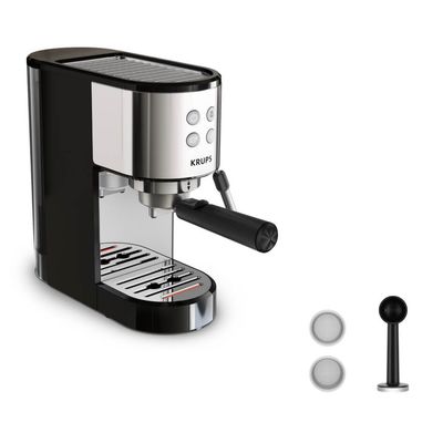 Espressor manual  KRUPS Virtuoso Essential XP441810, sistem ThermoBlock, rezervor apa de 1 L, design compact, presiune de 15 bari, negru & argintiu