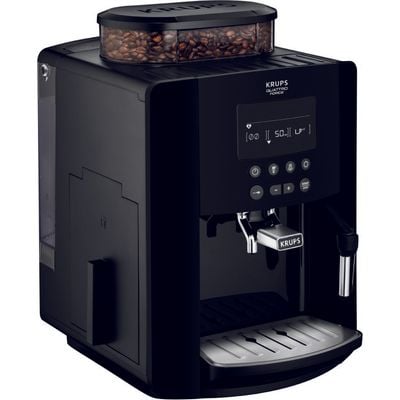 Espressor automat Krups Happy  Arabica EA817010, ecran LCD, 15 bari, rezervor boabe 260g, rezervor apă 1.7L, r&acirc;șniță 3 nivele, duză abur, funcție memorare, negru