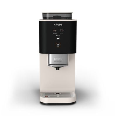 Espressor semi-automat Krups Coffee Crush SA4001E0, 1370 W, 15 bari, sistem bean-to-cup, rasnita inox, preparare one-touch, intensitate cafea ajustabila, compatibil cafea macinata, design ultra-compact, curatare usoara, negru