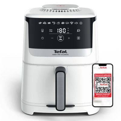 Friteuză cu aer cald Tefal Easy Fry Silence EY5521E0, 1670W, 5L, 10 programe automate, tehnologie Extra-Crisp, temperatură ajustabilă, ecran LCD, oprire automată, alb
