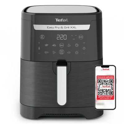 Air fryer 2 în 1 cu aer cald și grătar Tefal Easy Fry & Grill XXL EY801815 , 8 programe, 6.3 L, 2 zone de gătire, înveliș antiaderent, negru