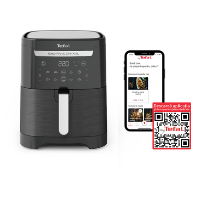 Air fryer 2 în 1 cu aer cald și grătar Tefal Easy Fry & Grill XXL EY801815 , 8 programe, 6.3 L, 2 zone de gătire, înveliș antiaderent, negru