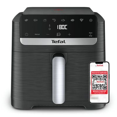 Friteuza cu aer cald Tefal Easy Fry Mega Compact EY8618E0, 2020 W, capacitate 7.5 L, - Ai fryer cu 8 programe automate, temperatura ajustabila, display digital, oprire automata, negru 