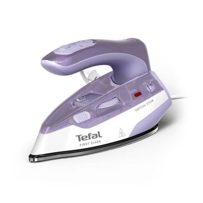 Fier de călcat cu abur portabil Tefal First Class DB1612E0, 1000 W, jet de abur 45 g/min, abur variabil 0-10 g/min, talpă Microsteam 200, mâner pliabil, alb & violet