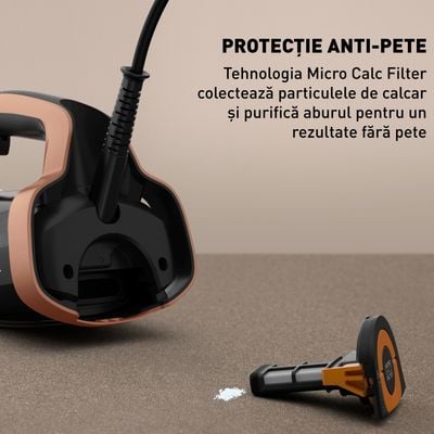 Fier de călcat cu abur Tefal Ultimate Power Pro FV9E50E0, 3200W, jet de abur 300 g/min, abur variabil 0-85 g/min, panou comanda LED, oprire automată, sistem anticalcar, negru & maro