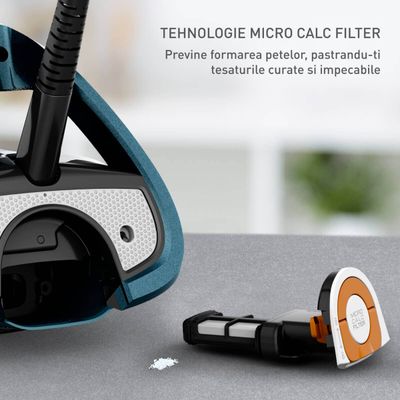 Fier de călcat cu aburi Tefal Ultimate Pure FV9851E0, 3200W, jet de abur 300 g/min, abur variabil 60 g/min, rezervor apă 350 ml, talpă Durilium AirGlide AutoClean, oprire automată, albastru & negru