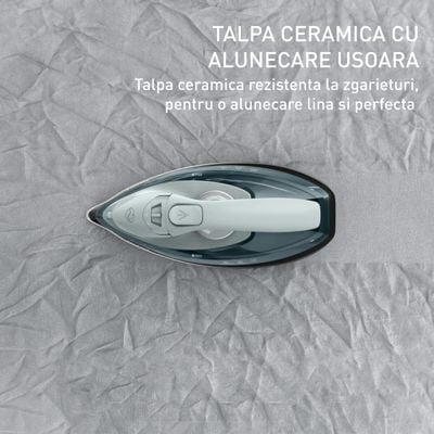 Fier de calcat fara fir Tefal Freemove Power FV6670E0, 2600W, jet abur 220 g/min, abur variabil 0 - 40 g/min, recipient apa 250 ml, sistem anticalcar, talpa ceramica, incalzire rapida in 30s, calcare verticala, verde & negru