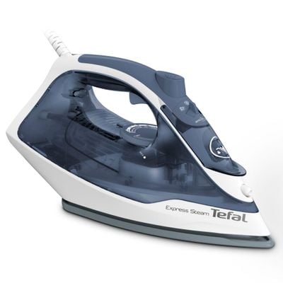 Fier de călcat Tefal Express Steam FV2837E0, 2400W, jet de abur 165 g/min, abur variabil 0-35 g/min, 270 ml, talpa Cerilium, alb/ albastru deschis