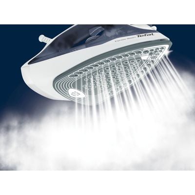 Fier de călcat Tefal Express Steam FV2837E0, 2400W, jet de abur 165 g/min, abur variabil 0-35 g/min, 270 ml, talpa Cerilium, alb/ albastru deschis