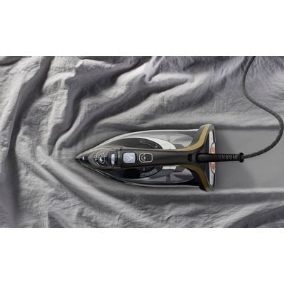 Fier de calcat Tefal Ultimate Pure FV9847E0, 3200W, jet abur 260g/min, abur variabil 0-60g/min, rezervor 350ml, talpa Durilium AirGlide AutoClean, oprire automata, negru/auriu