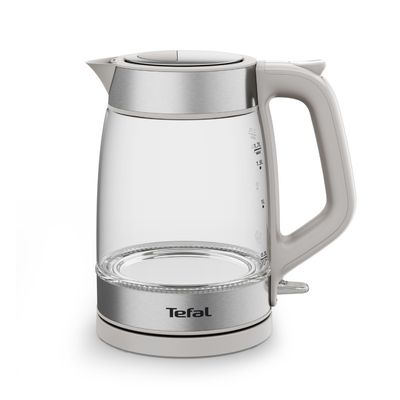 Fierbător apă Tefal KI605B30, 2200W, 1.7L, vas din sticlă cu gradații, iluminare ambientală, filtru detașabil, funcție oprire automată, gri