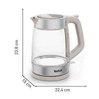 Fierbător apă Tefal KI605B30, 2200W, 1.7L, vas din sticlă cu gradații, iluminare ambientală, filtru detașabil, funcție oprire automată, gri