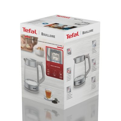 Fierbător apă Tefal KI605B30, 2200W, 1.7L, vas din sticlă cu gradații, iluminare ambientală, filtru detașabil, funcție oprire automată, gri