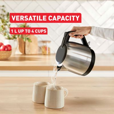 Fierbator de apa Tefal Subito Mini KO5S2DE0, 2400 W, 1 L, inox, baza rotativa, oprire automata, filtru detasabil, argintiu & negru
