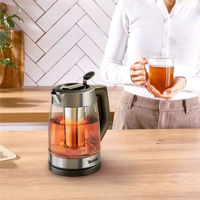 Fierbator de apa Tefal Element BJ760DE0, 2200 W, 1.7 L, 5 trepte temperatura, indicator luminos temperatura, infuzor pentru ceai, baza rotativa, argintiu & negru
