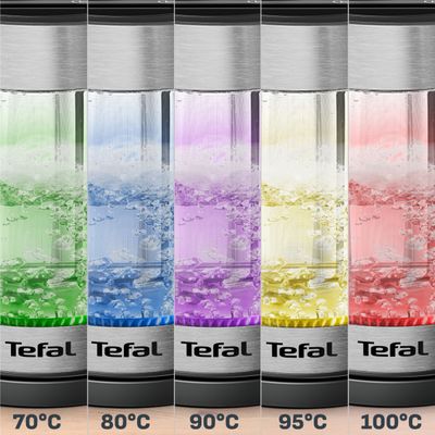 Fierbator de apa Tefal Element BJ760DE0, 2200 W, 1.7 L, 5 trepte temperatura, indicator luminos temperatura, infuzor pentru ceai, baza rotativa, argintiu & negru