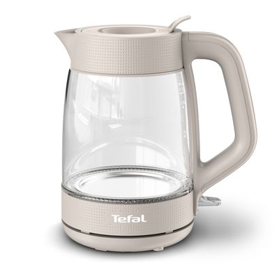 Fierbator de apa Tefal Morning KO2G0BE0, 2000 W, 1.7 L, vas din sticla cu gradatii, iluminare ambientala, filtru detasabil, functie oprire automata, baza rotativa, crem