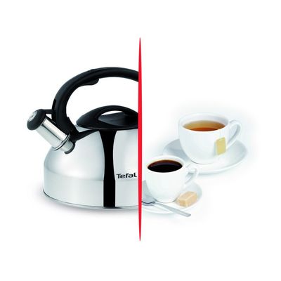 Fierbător manual cu fluier Tefal C7922024, 3 litri, mâner ergonomic, oțel inoxidabil, argintiu & negru