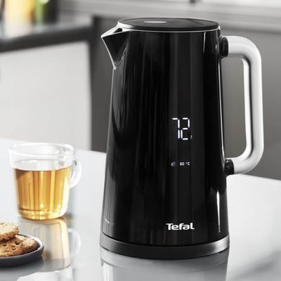 Fierbător Tefal Smart'n Light KO851830, 1800W, ecran digital, capacitate 1.7L, 5 trepte temperatură, bază rotativă, interior inox, negru
