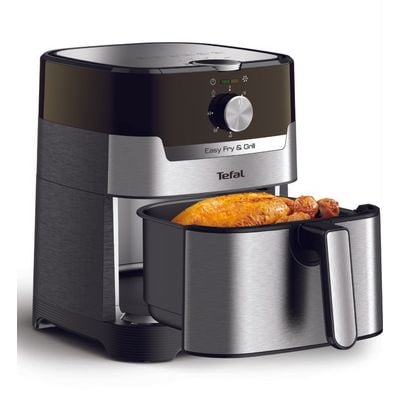 Friteuză cu aer cald EASY FRY & GRILL 2 în 1 Tefal EY501D15, 1400W, 4.2L, funcție grill cu gratar încorporat, tehnologie Extra Crisp, vas detașabil, negru/argintiu